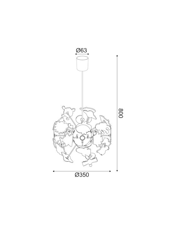 Aca Kids Plastic Single Ceiling Light E14 Space Colorful Colorful 40W 35x35cm
