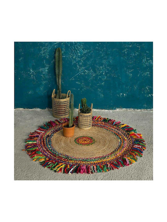 Nima Pueblo Kinder Teppich Beige Rund mit Durchmesser 120cm
