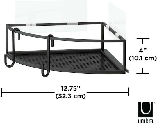 Umbra Cubico Colțar Montat pe perete Raft Baie Metal cu 2 Rafturi 23x23x8cm Neagră