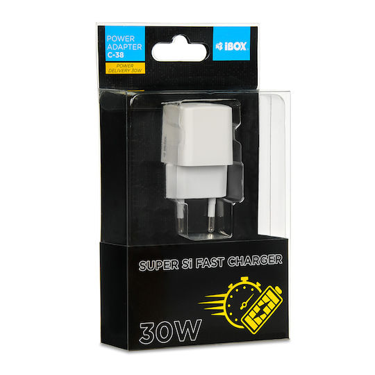 iBox Φορτιστής Χωρίς Καλώδιο με Θύρα USB-C 30W Power Delivery Λευκός (C-38)