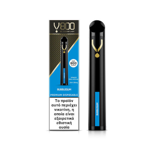 Dinner Lady V800 Единично Употребима Електронна Цигара 800 Вдишвания Bubble Gum 2ml 20mg Черен