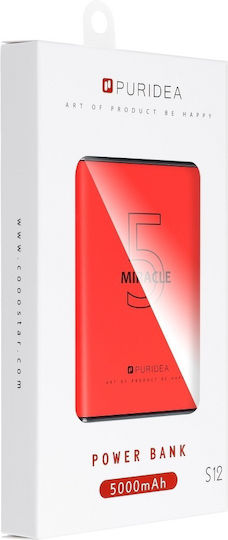Puridea S12 Power Bank 5000mAh με Θύρα USB-A Κόκκινο