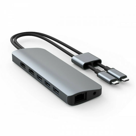 Hyper HyperDrive VIPER 10-in-2 Двоен USB-C Докинг станция с HDMI 4K PD Етърнет Сив