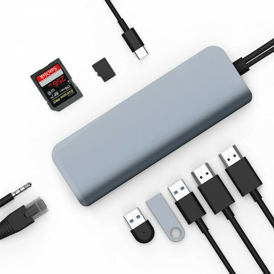 Hyper HyperDrive VIPER 10-in-2 Двоен USB-C Докинг станция с HDMI 4K PD Етърнет Сив