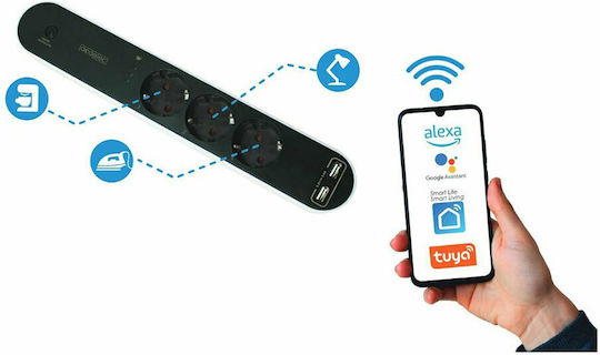 Aca Smart Power Strip 3 Positions with 2 USB-A, Switch and Cable 1.5m