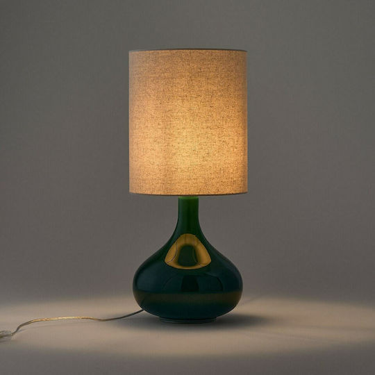 La Redoute Interieurs Glas Tischlampe für Fassung E27 mit Beige Schirm und Grün Basis