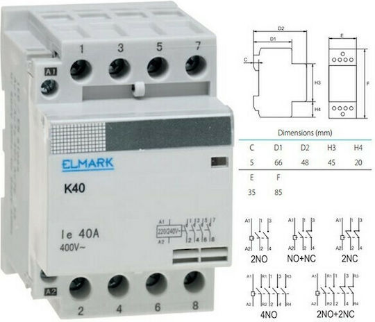 Elmark K40 Phase 2-Pole Power Relay 40A 230V 23423