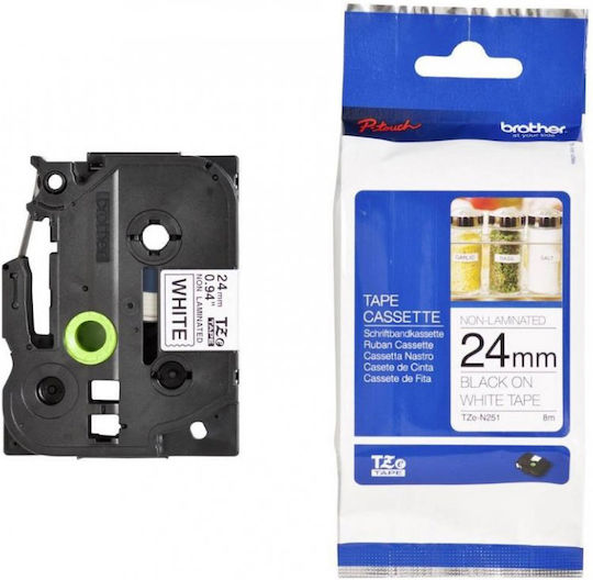 Brother TZEN251 Ταινία Ετικετογράφου 8m x 24mm σε Λευκό Χρώμα Συμβατή με Brother TZe/TZ