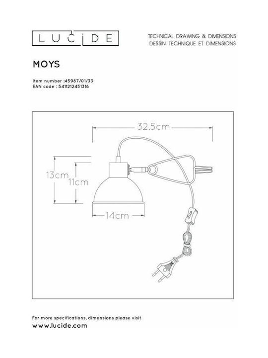 Lucide Lightning Moys Office Lamp for Socket E27 and Clip in Green Color