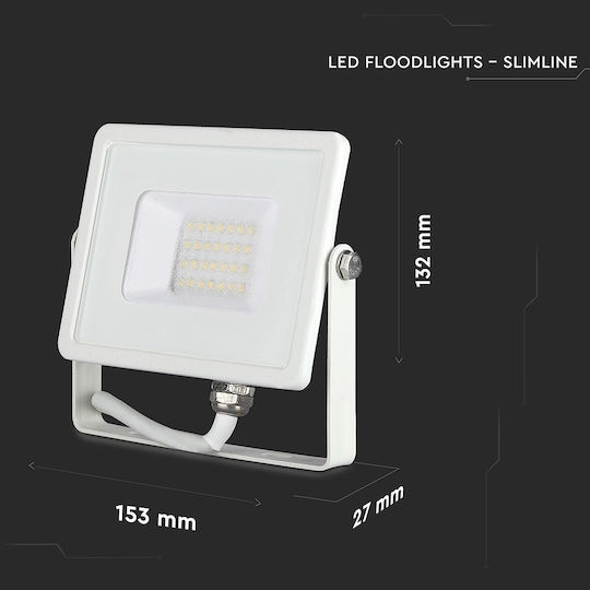 V-TAC Στεγανός Προβολέας LED 20W Θερμό Λευκό 3000K IP65