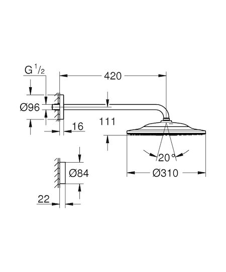 Grohe Smart Connect Rainshower Στρογγυλή Κεφαλή Ντουζ 31cm