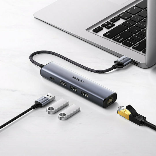 Ugreen Hub 4 Ports USB 3.0 with USB-A / Ethernet Connection Silver