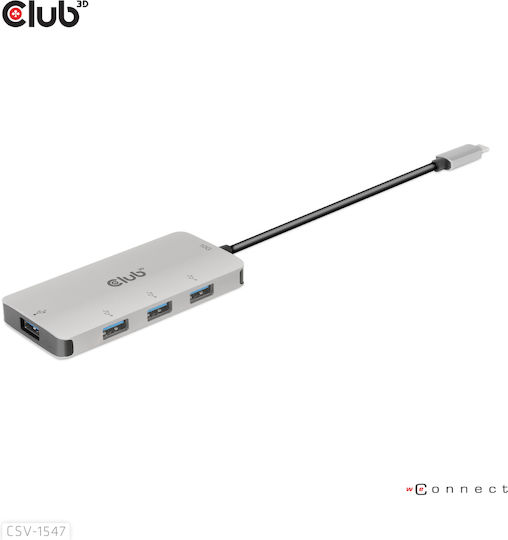 Club3D USB Hub 4 Ports USB 3.0 with USB-C Connection Silver