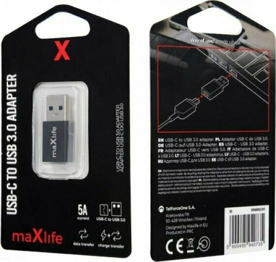 Maxlife Μετατροπέας USB-A male σε USB-C female 1τμχ