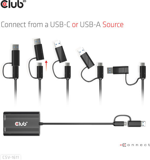 Club3D Μετατροπέας USB-A / mini DisplayPort male σε DVI-D female 1τμχ CSV-1611