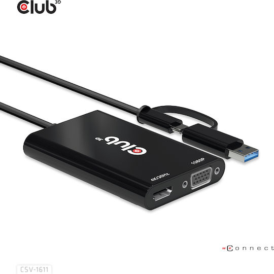 Club3D Μετατροπέας USB-A / mini DisplayPort male σε DVI-D female 1τμχ CSV-1611
