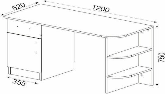 Birou Gavdos Din Lemn Alb Cu Birou 120x52x75cm