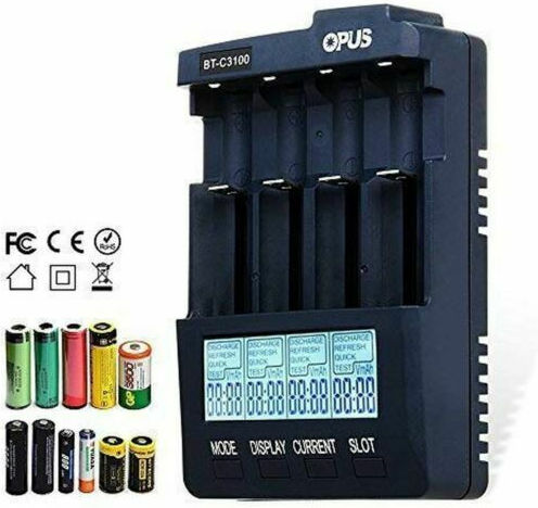 Opus BT-C3100 v2.2 Charger 4 Batteries Li-ion/Ni-Cd/Ni-MH Size AA/AAA/18650/26650