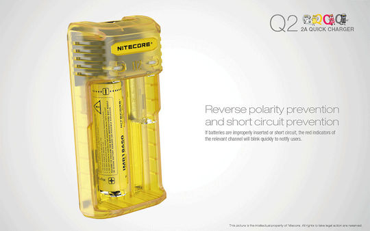 NiteCore Q2 Φορτιστής 2 Μπαταριών Li-ion Μεγέθους 18650 σε Juicy Mango χρώμα