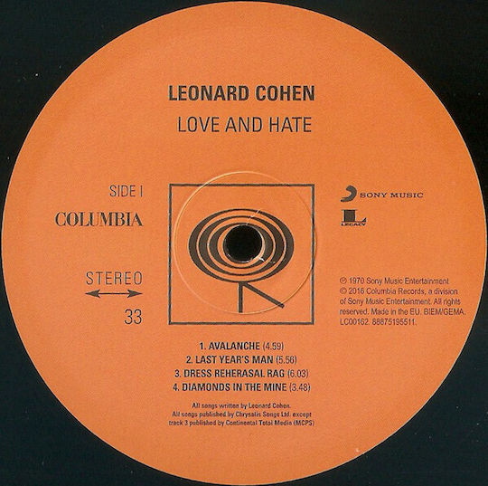Leonard Cohen Songs Of Love And Hate LP