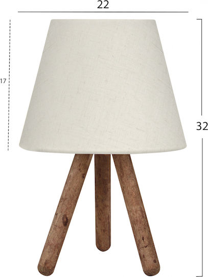 HomeMarkt Wood Table Lamp for Socket E27 with Beige Shade and Brown Base