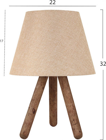 HomeMarkt Ξύλινο Vintage Πορτατίφ για Ντουί E27 με Μπεζ Καπέλο και Καφέ Βάση
