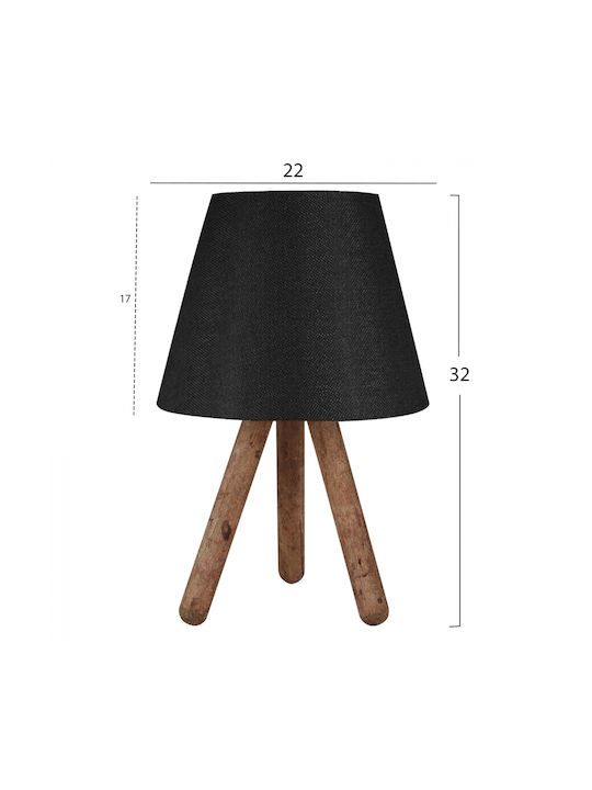 HomeMarkt Wooden Vintage Table Lamp for Socket E27 with Black Shade and Brown Base