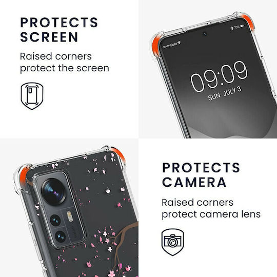 KWmobile Cherry Blossoms Back Cover Silicone with Strap Pink / Dark Brown / Transparent (Xiaomi 12 / 12X)