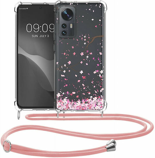 KWmobile Cherry Blossoms Back Cover Silicone with Strap Pink / Dark Brown / Transparent (Xiaomi 12 / 12X)