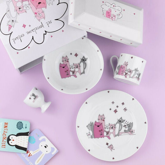 SP Tableware Σετ Φαγητού Cats από Πορσελάνη Λευκό 4τμχ