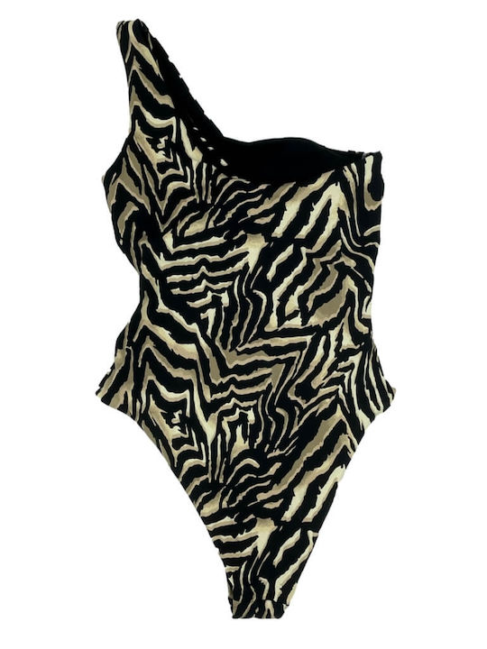 One Piece Swimsuit With Removable Padding Animal Print Black