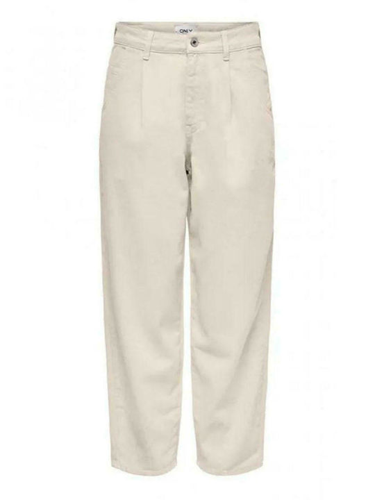 Only Verna Women's High Waist Cotton Trousers in Balloon Line Birch