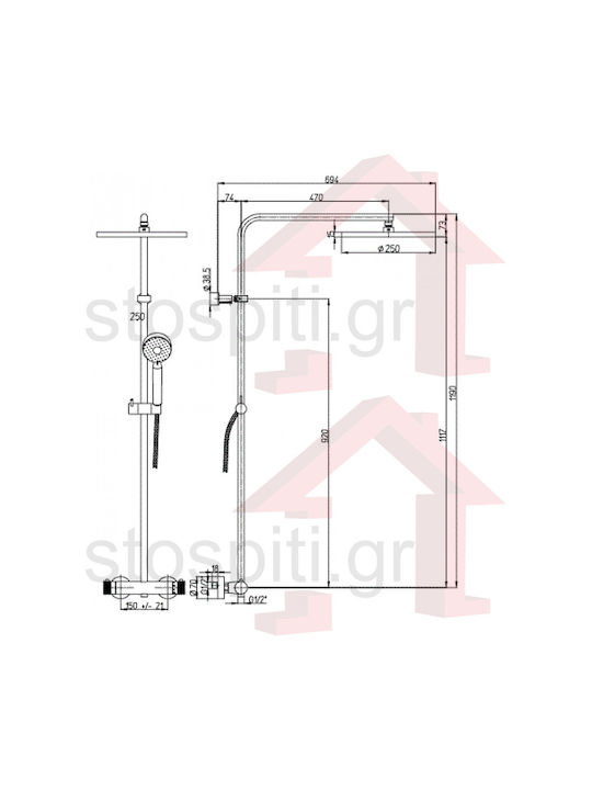 Paini Cox4 Duschsäule mit Wannenbatterie 119cm Silber