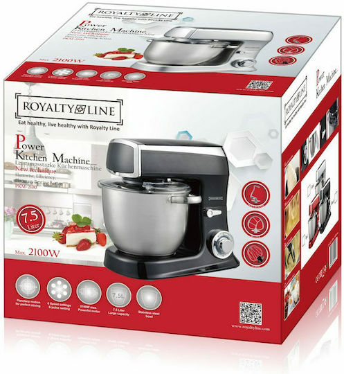 Royalty Line RL-PKM-2100 Stand Mixer 2100W with Stainless Mixing Bowl 7.5lt Silver