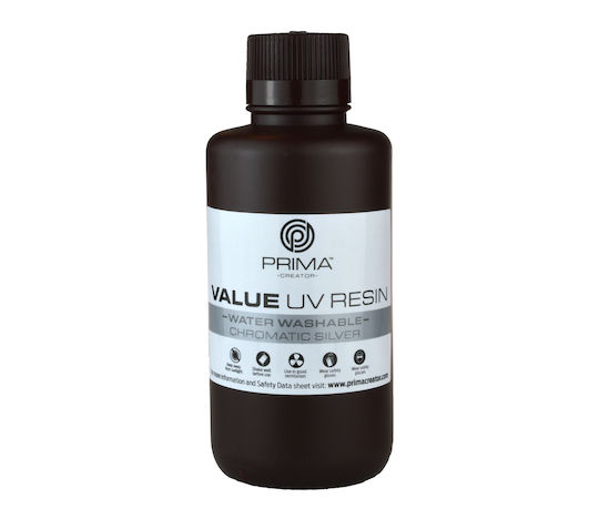 PrimaCreator Value UV Water Washable Resin για 3D Printer Chromatic Silver 500ml (PV-Resin-B405-0500-CS)