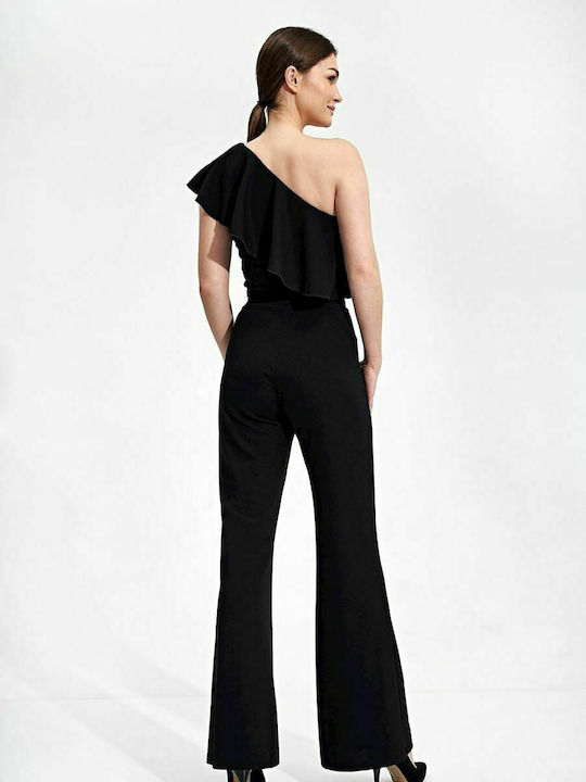 Figl Women's High-waisted Fabric Trousers in Wide Line Black