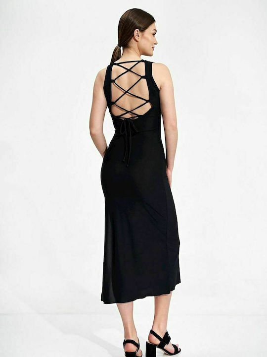 Figl Summer Midi Dress with Slit Black