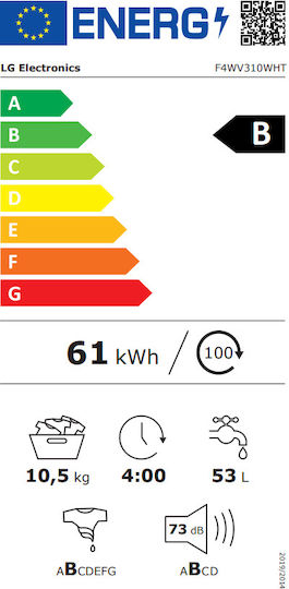 LG Mașină de Spălat Rufe Inversor Direct Drive 10.5kg cu Tehnologie cu Abur 1400 Rotiri AI DD F4WV310WHT