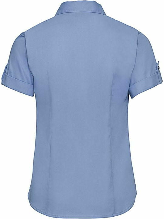 Russell Athletic Kurzärmelig Damen Hemd Blau Monochrom