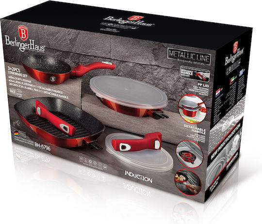 Berlinger Haus Set De Tigăi Din Aluminiu Burgundy Collection Cu Acoperire Interioară Din Piatră 3 Bucăți