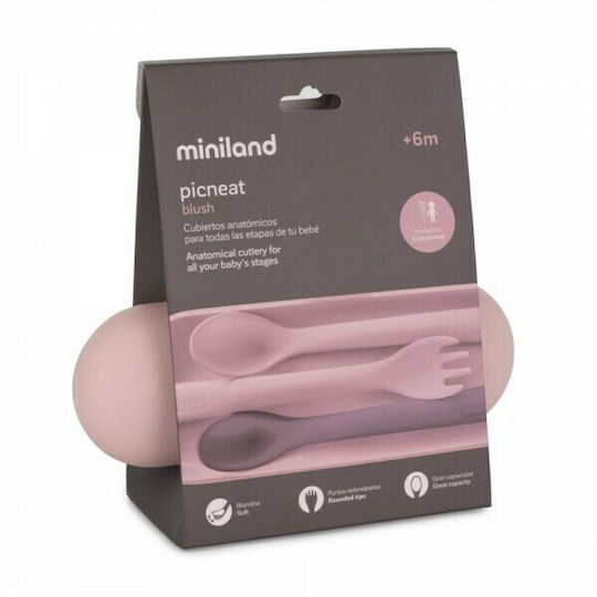 Miniland Baby Set with Fork Picneat made of Plastic in Case for 6+ months Blush 3pcs