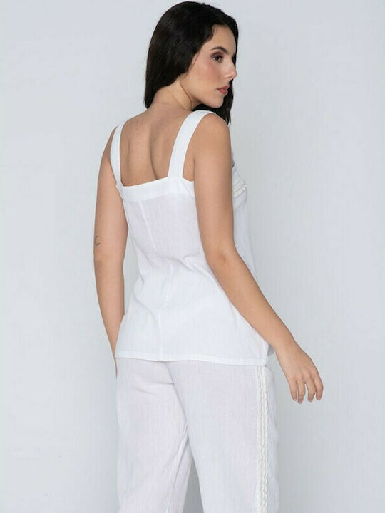 Luna Summer Women's Pyjama Top White Mia