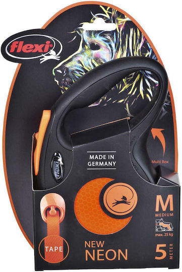 Flexi Foldable Dog Leash/Lead Strap New Neon M 5m up to 25kg Orange in Orange color 5m up to 25kg