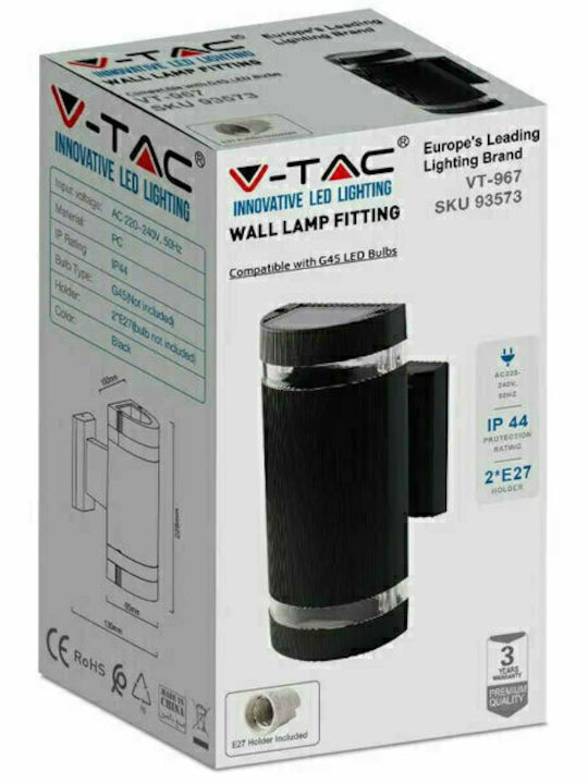 V-TAC Wandmontiertes Spotlicht für den Außenbereich IP44 E27 Schwarz