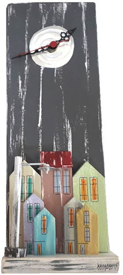 Kapadakis Wood Art Πόλη Με Κολόνα Ρολόι Τοίχου Ξύλινο Γκρι 15x40cm