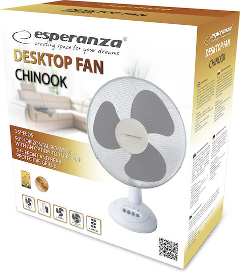Esperanza Επιτραπέζιος Ανεμιστήρας 40W Διαμέτρου 30cm Λευκός