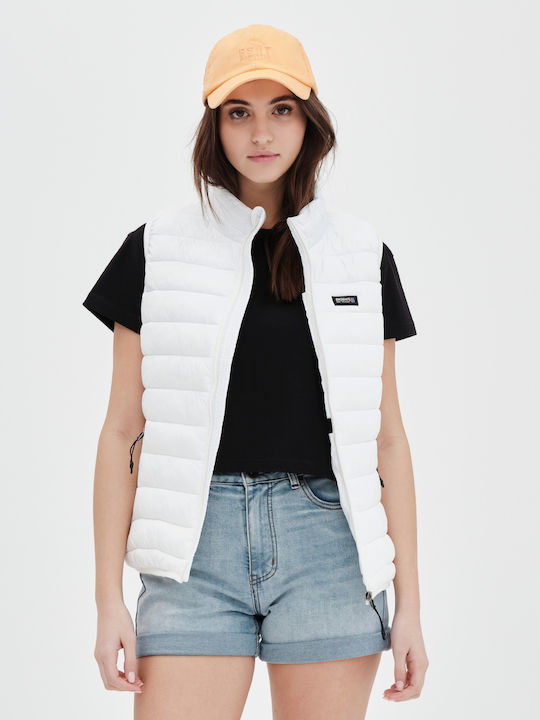 Short Women's Sleeveless Puffer Jacket White