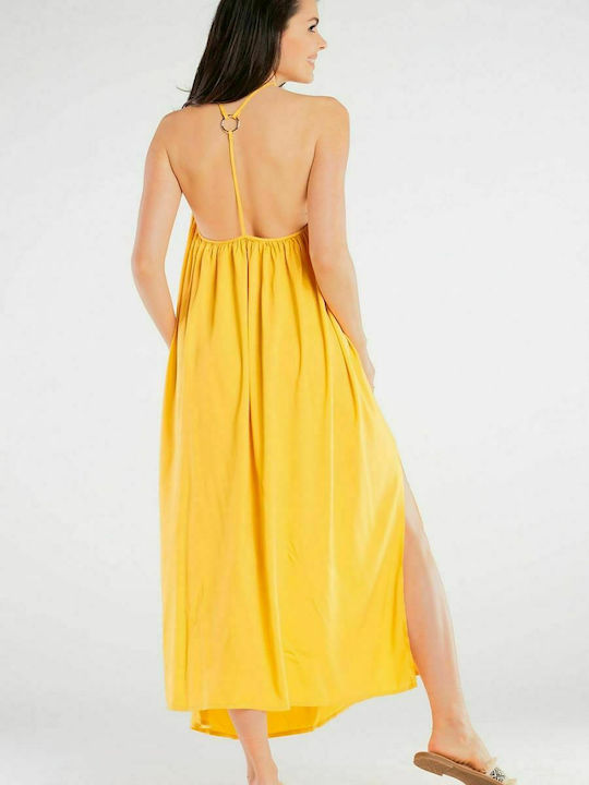 Awama Summer Maxi Dress with Slit Yellow