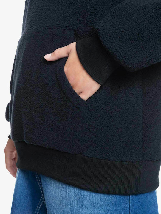 Call Me Χειμερινή Γυναικεία Fleece Μπλούζα Μακρυμάνικη με Κουκούλα Navy Μπλε