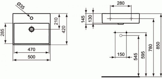 Ideal Standard Strada Стенен Окачена / Надеждна мивка Порцелан 50x42x14.5см Бял